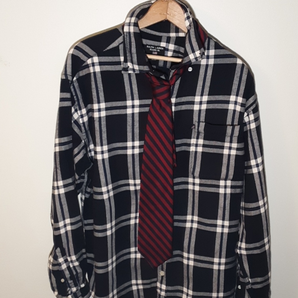 Men's navy blue polo flannel button up